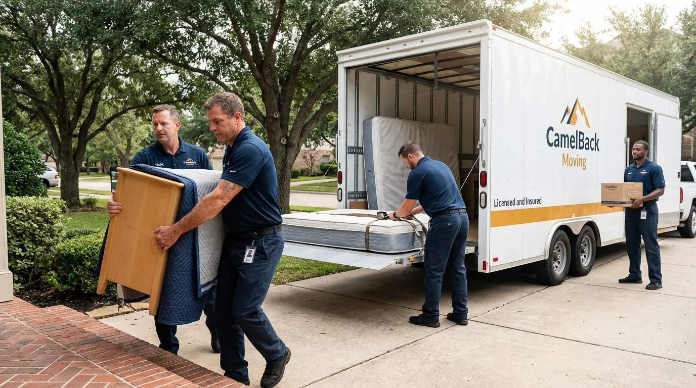 Crew loading residential truck for cross-state move from Beardstown, IL